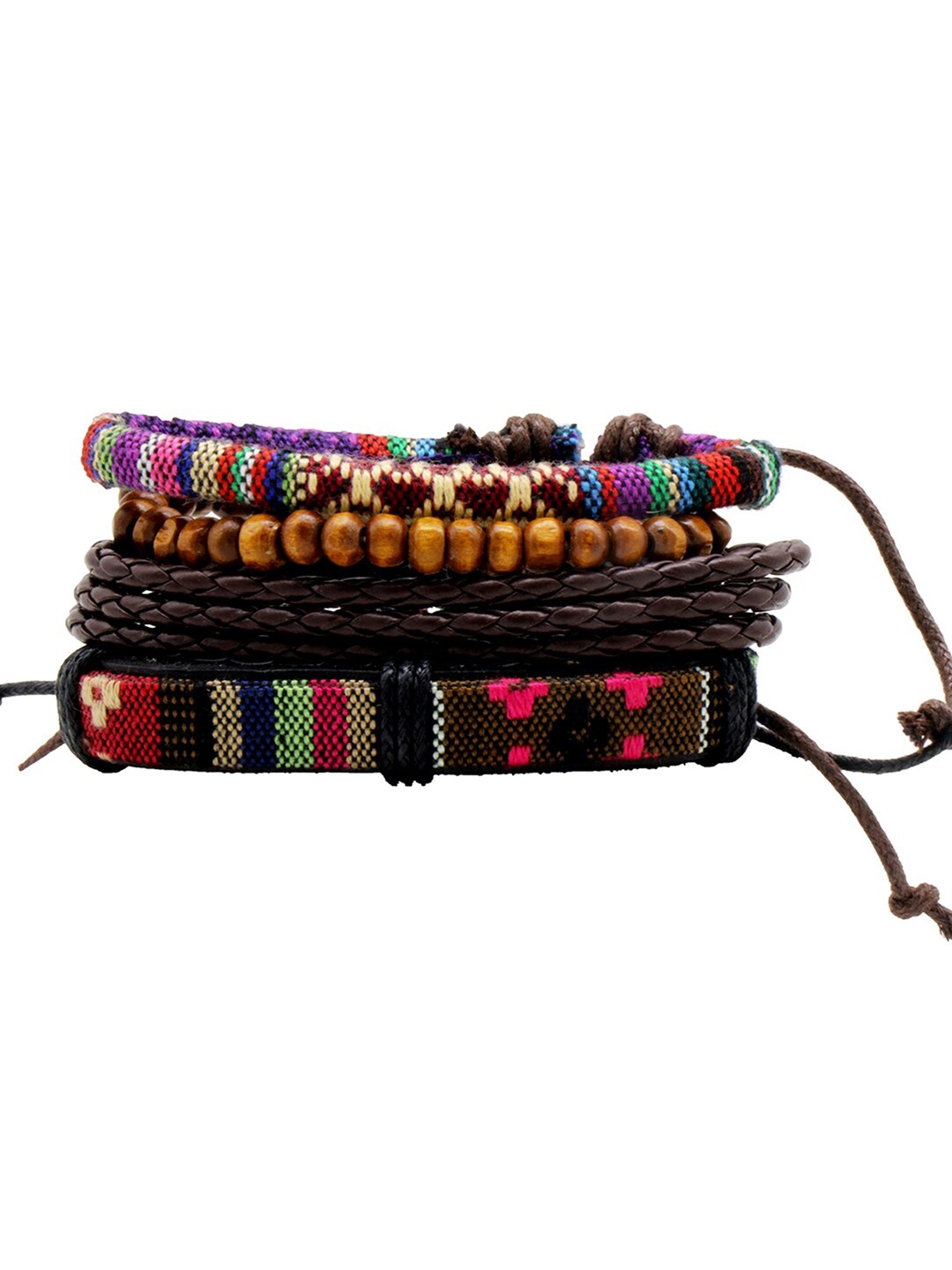 

JOKER & WITCH Men Set of 4 Leather Multistrand Bracelets, Brown