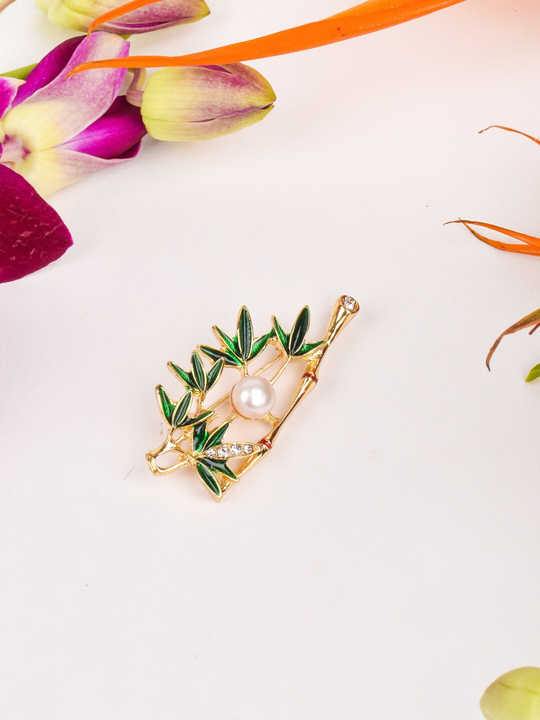 

JOKER & WITCH Women Rhinestone Brooch, Gold