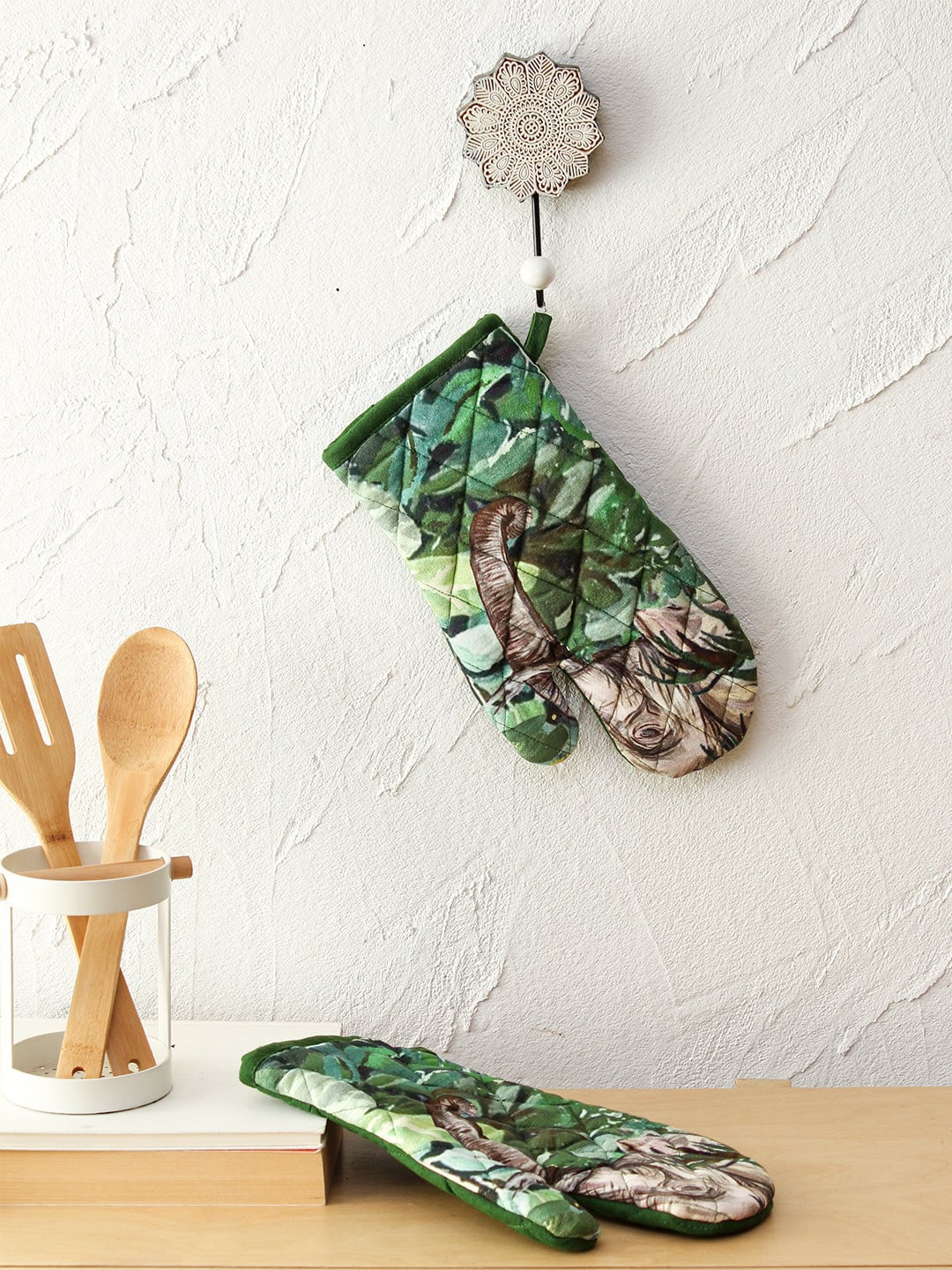 

House This Bandipur Green Printed Kitchen Gloves