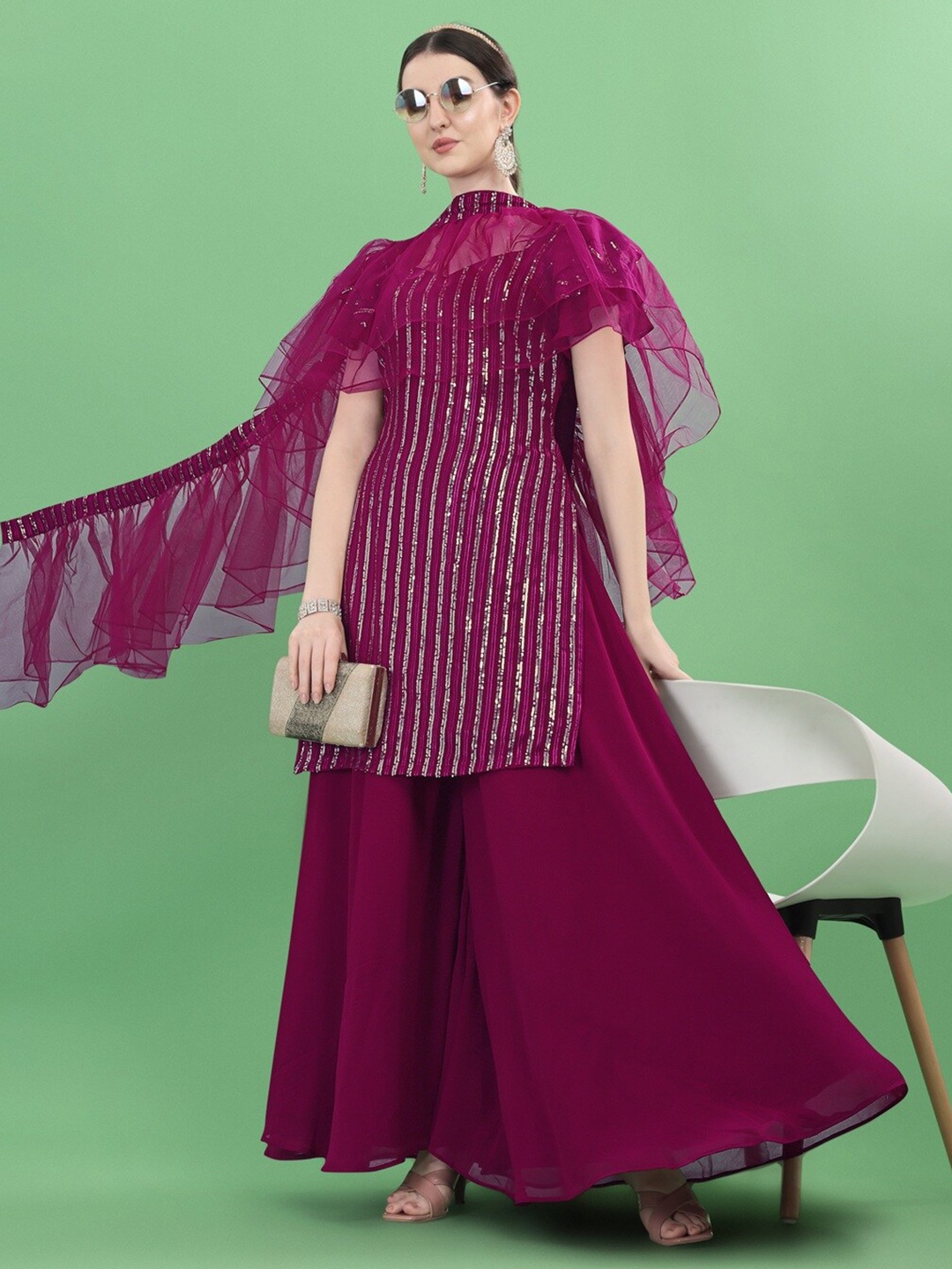 

Ethnic Yard Embroidered Semi-Stitched Dress Material, Purple