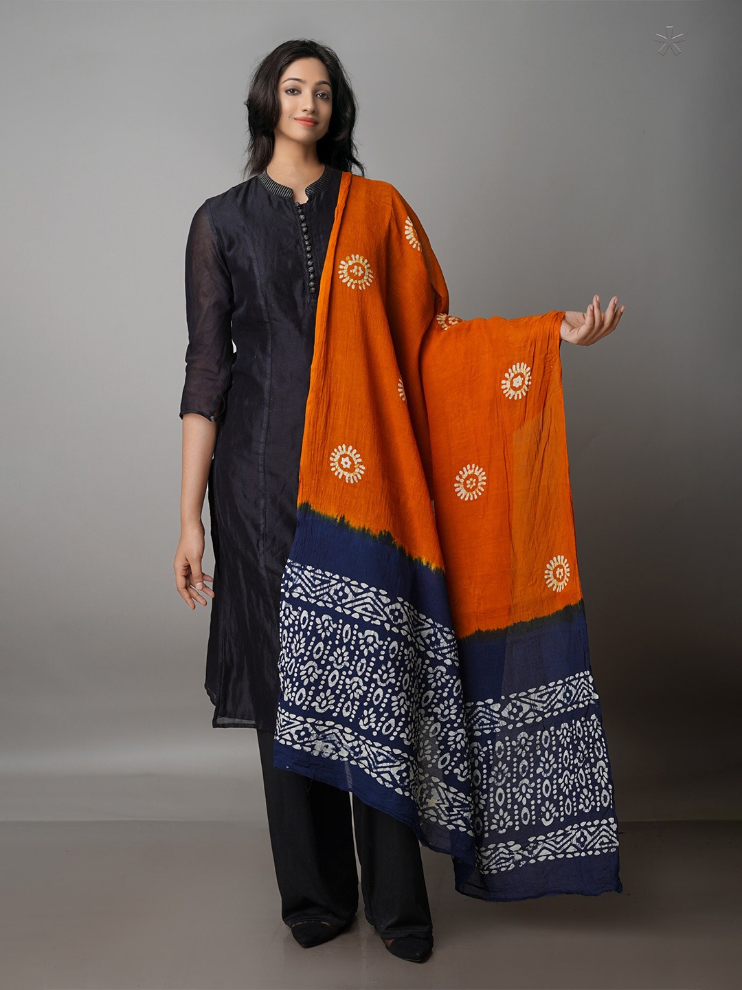 

Unnati Silks Printed Pure Cotton Batik Dupatta, Orange