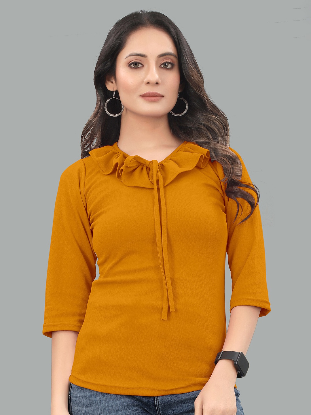 

PRASTHAN Ruffles Scuba Top, Mustard