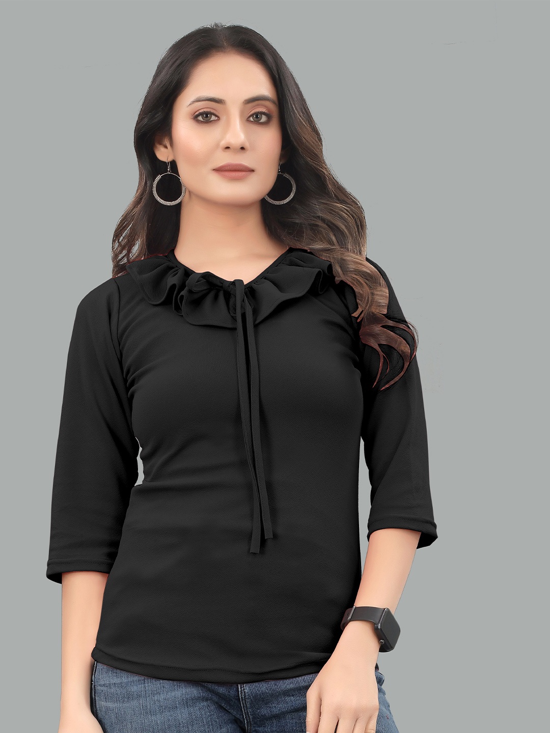 

PRASTHAN Ruffles Scuba Top, Black