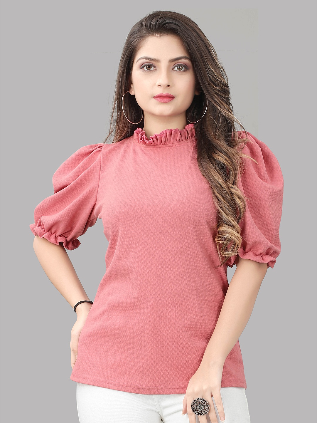 

PRASTHAN High Neck Puff sleeve Top, Pink