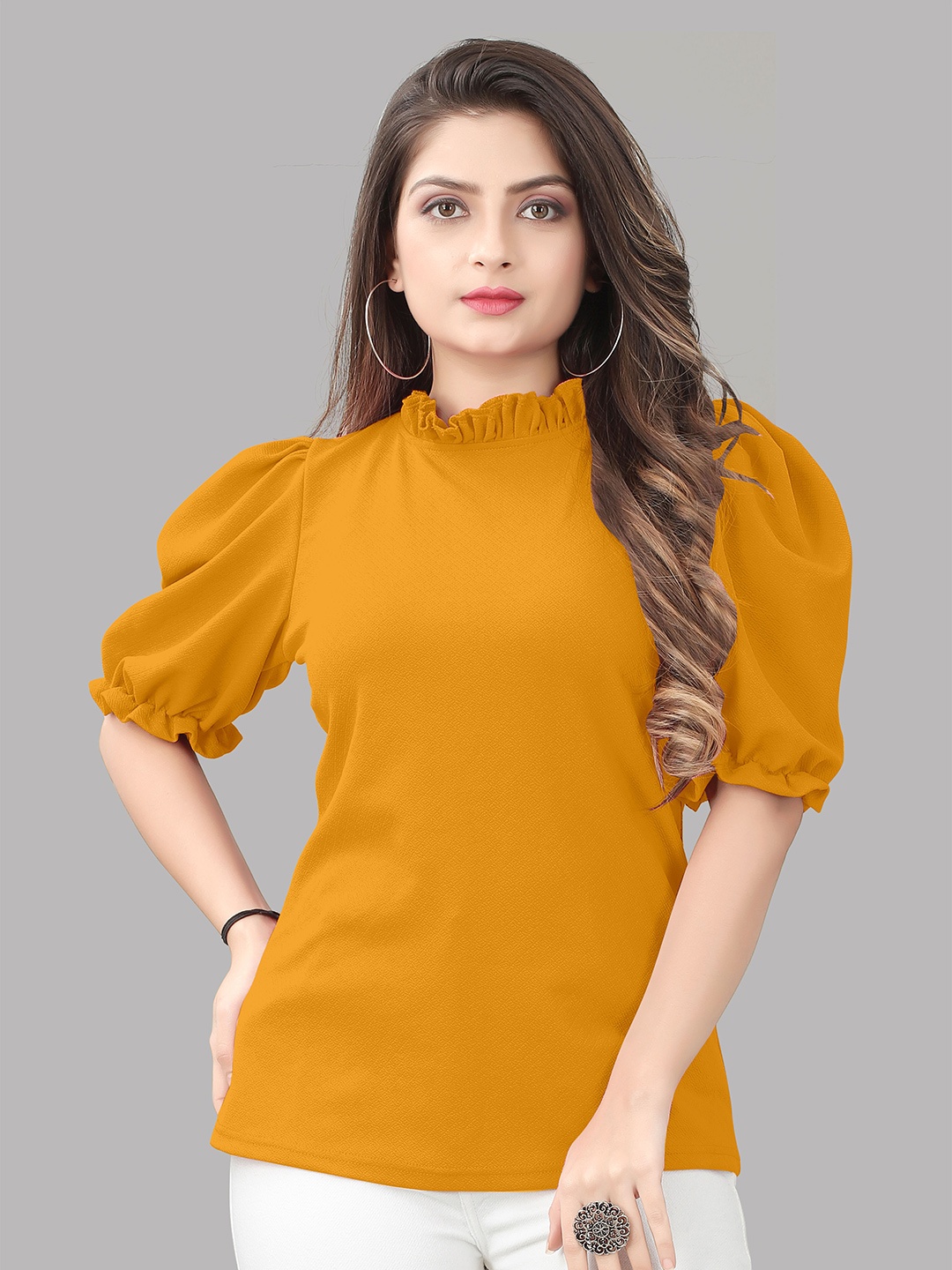 

PRASTHAN Round Neck Top, Mustard