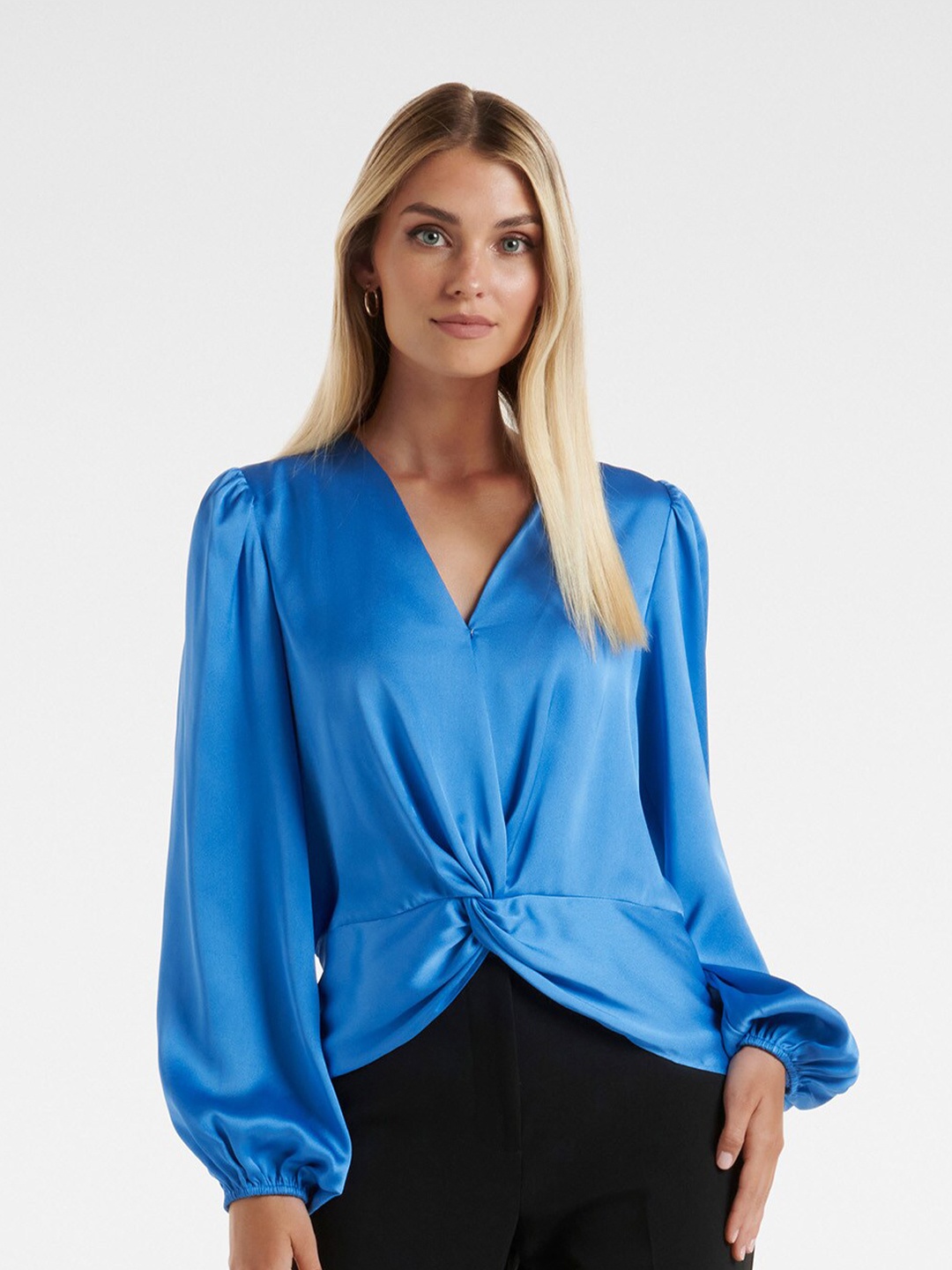 

Forever New Bishop Sleeves Bohemian Cinched Waist Top, Blue