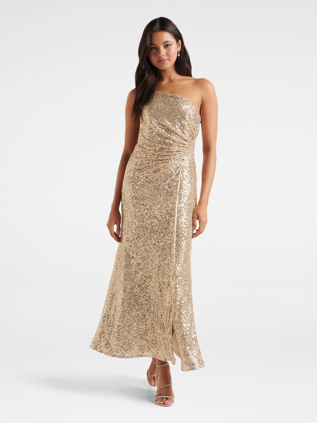 

Forever New Embellished One Shoulder Maxi Dress, Rose gold