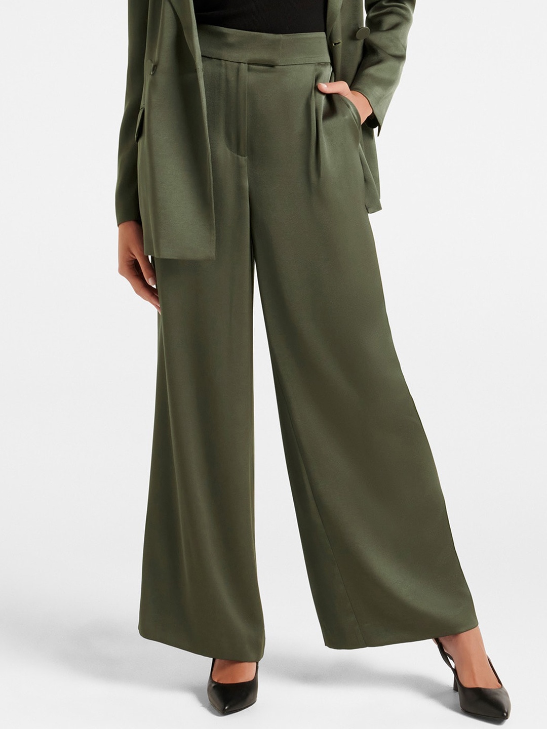 

Forever New Women High-Rise Pleated Trousers, Green