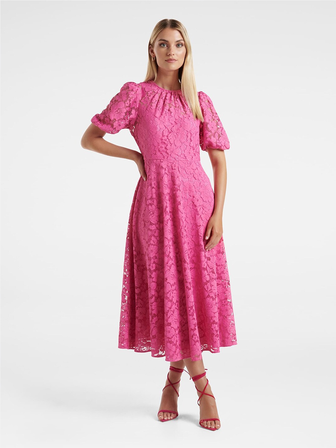 

Forever New Puff sleeved Midi Dress, Pink