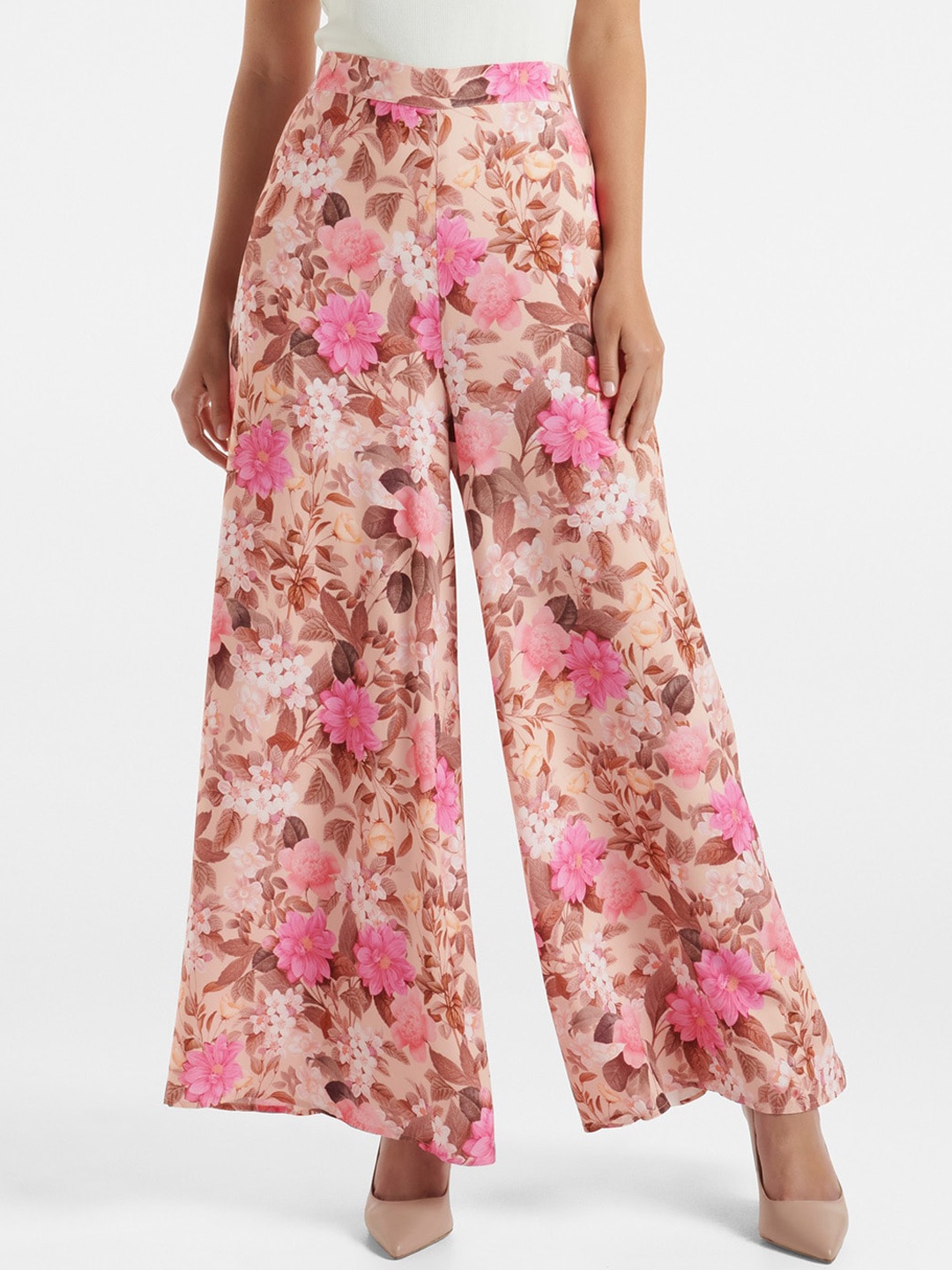 

Forever New Women Floral Printed High-Rise Trousers, Pink