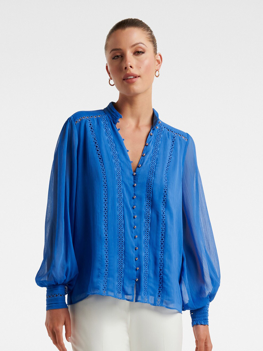 

Forever New Mandarin Collar Shirt Style Top, Blue