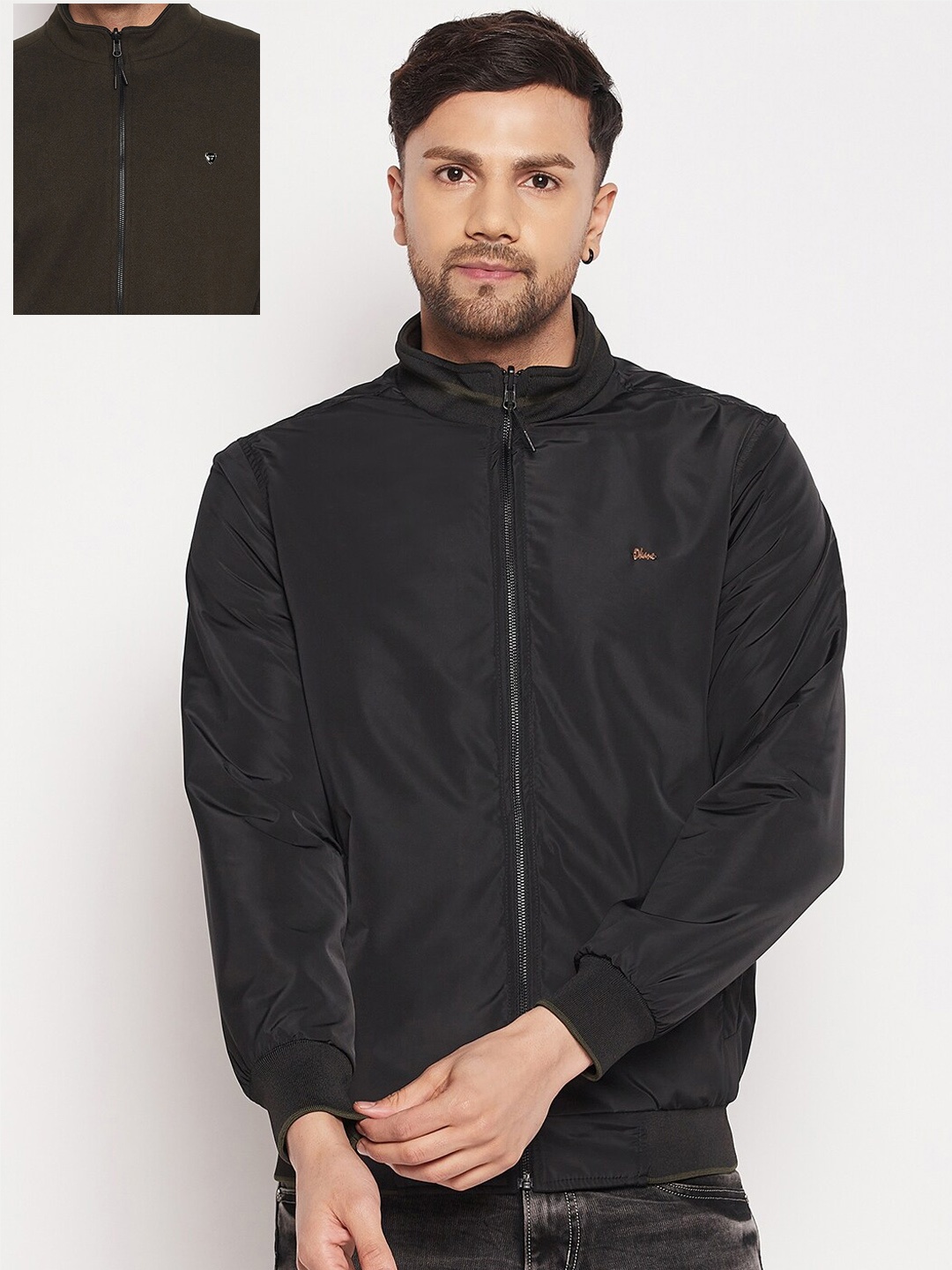 

Okane Men Solid Wool Reversible Bomber Jacket, Black