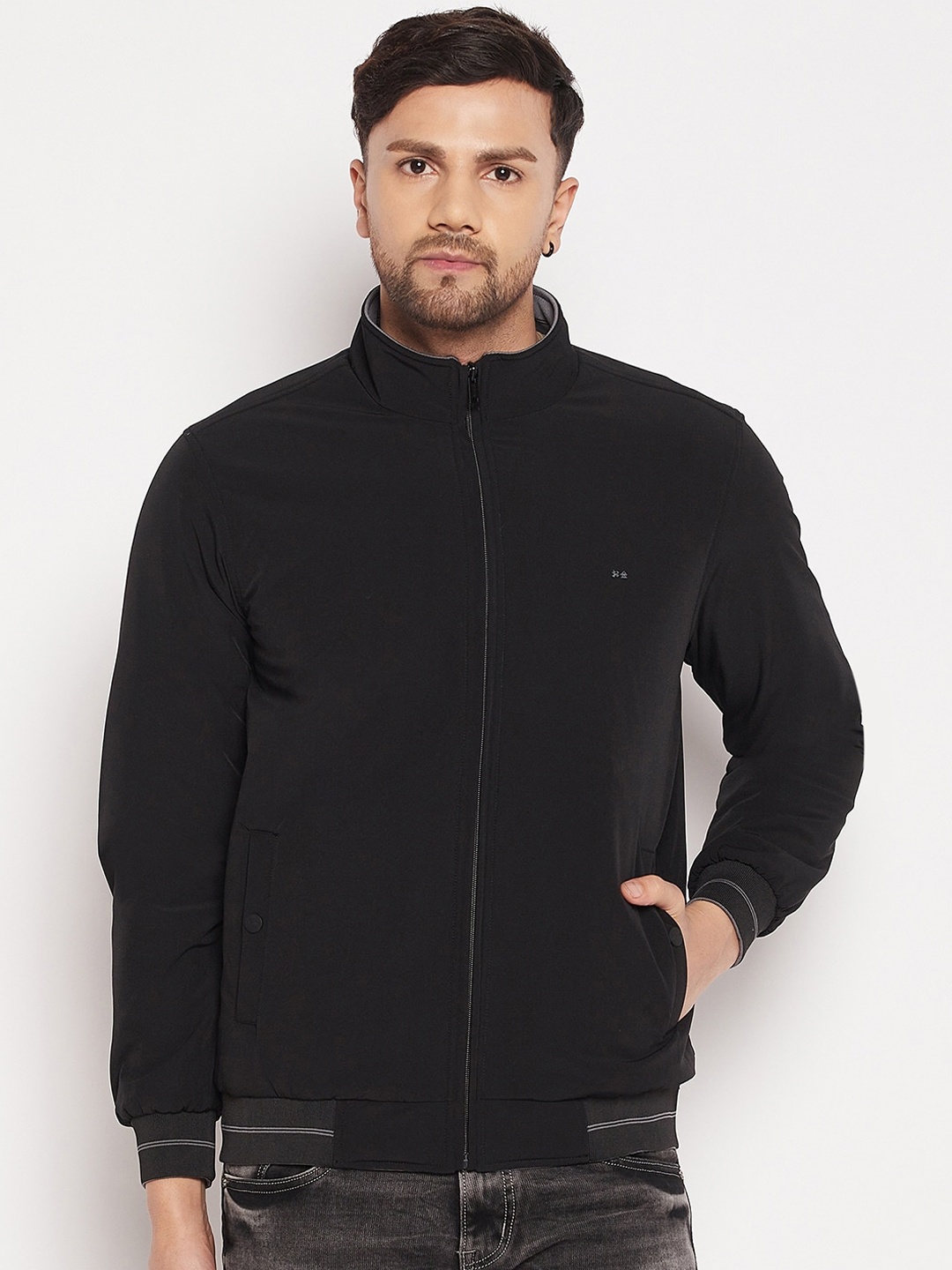

Okane Men Solid Nylon Reversible Bomber Jacket, Charcoal