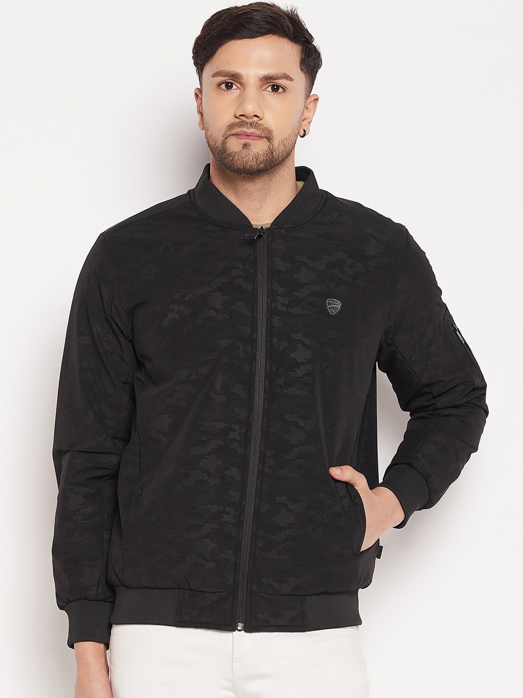 

Okane Men Camouflage Reversible Bomber Jacket, Black