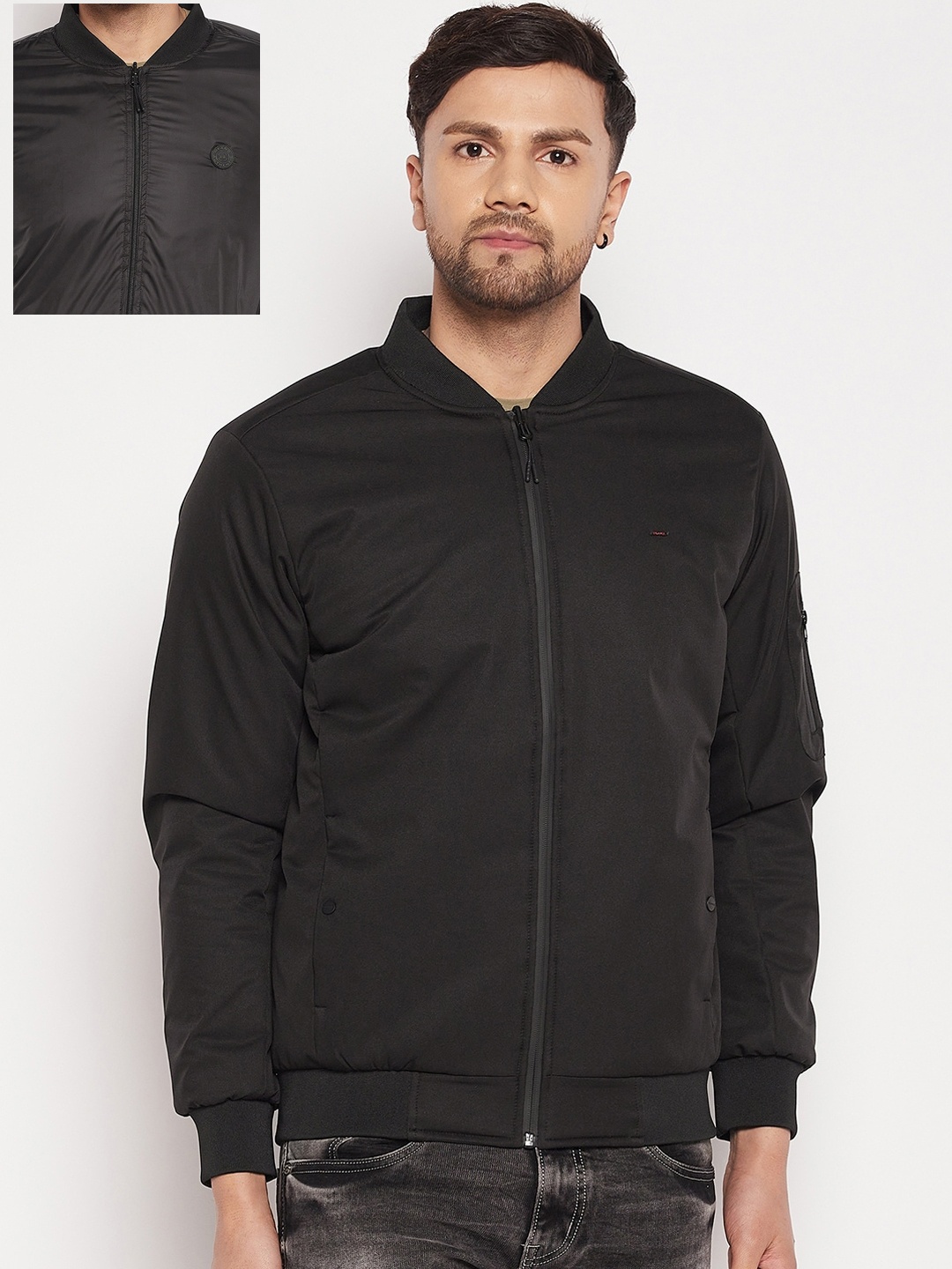 

Okane Men Solid Nylon Reversible Bomber Jacket, Black