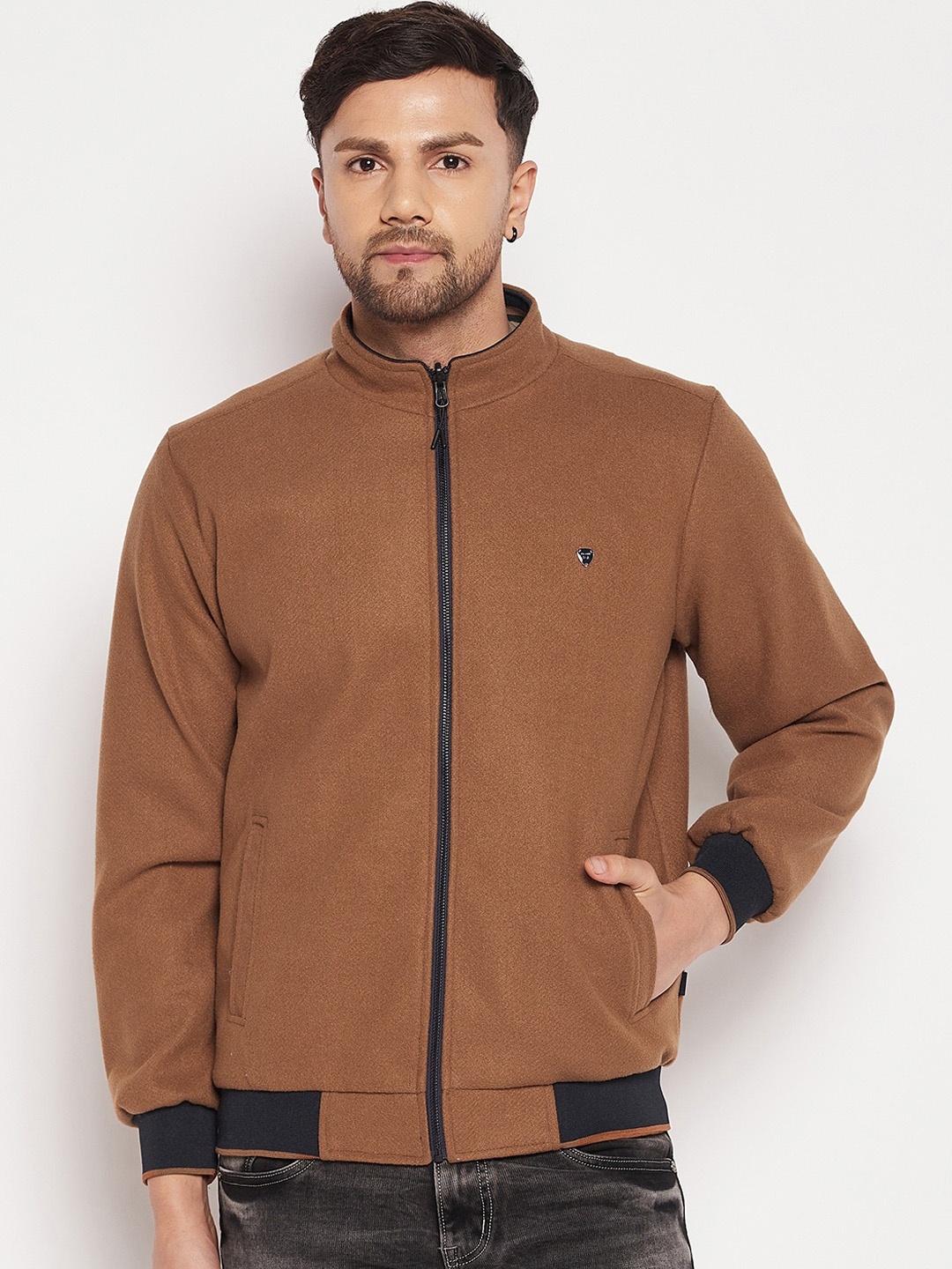 

Okane Men Solid Wool Reversible Bomber Jacket, Charcoal