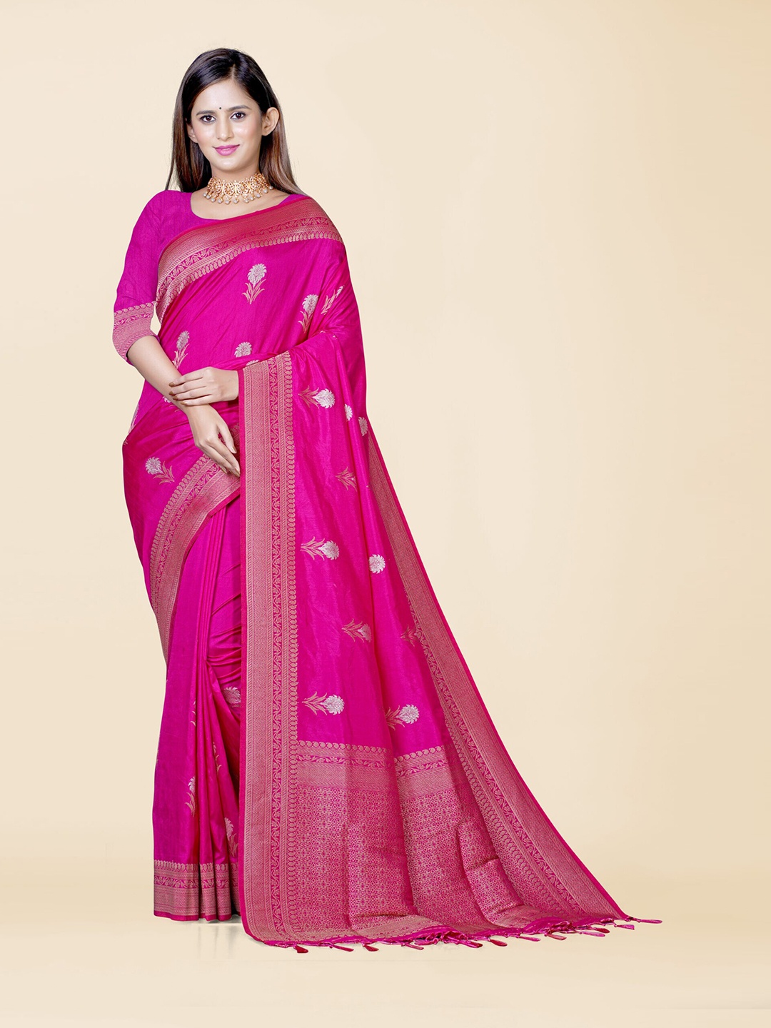 

KAJREE Ethnic Motifs Zari Banarasi Saree, Pink