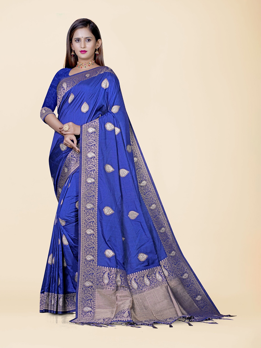 

KAJREE Woven Design Zari Uppada Saree, Navy blue