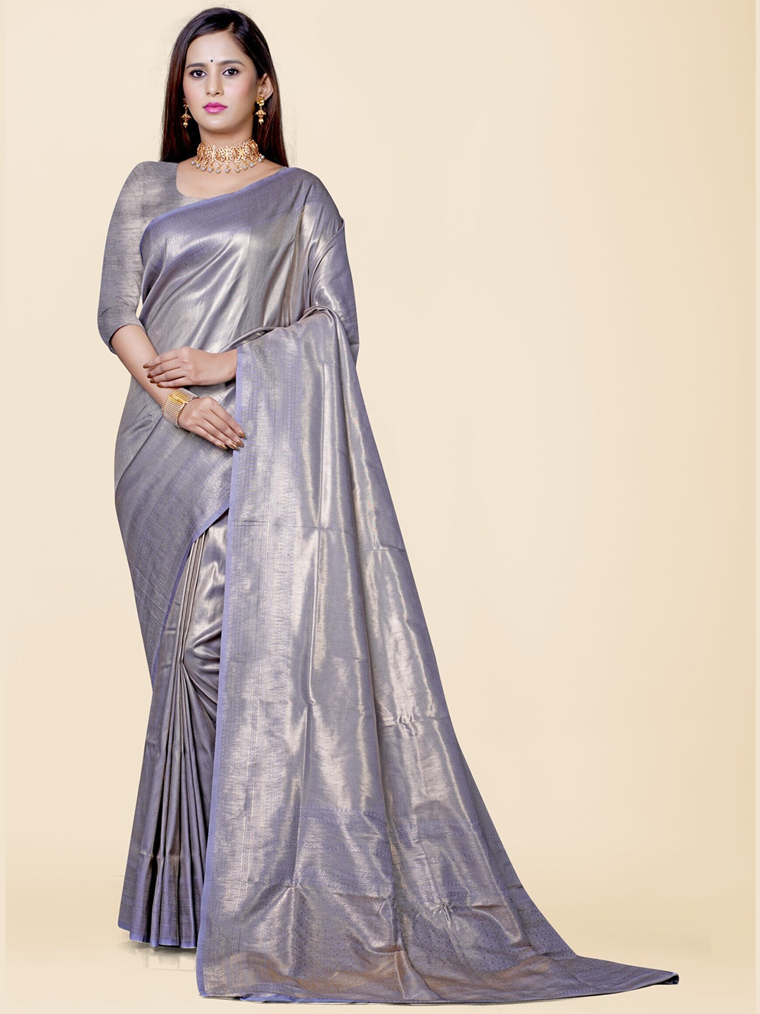 

KAJREE Zari Detailed Dharmavaram Saree, Grey