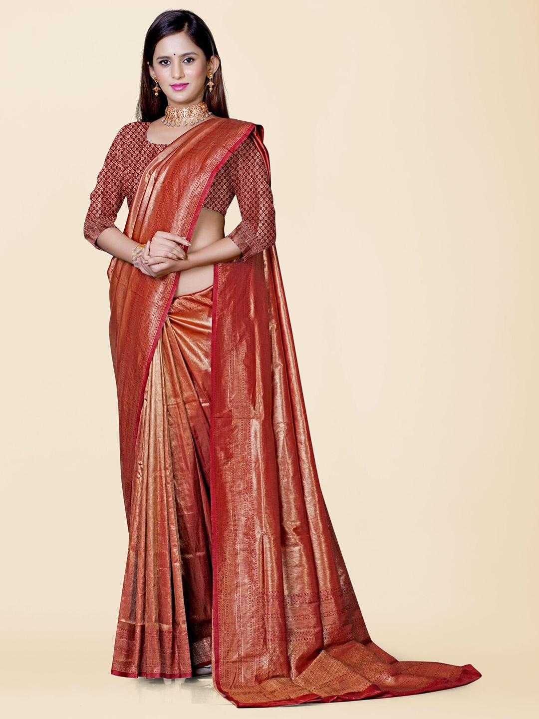 

KAJREE Zari Brocade Dharmavaram Saree, Red