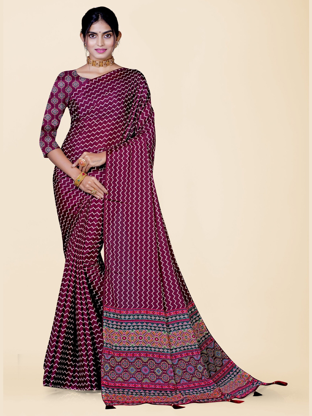 

KAJREE Striped Silk Cotton Baluchari Saree, Purple