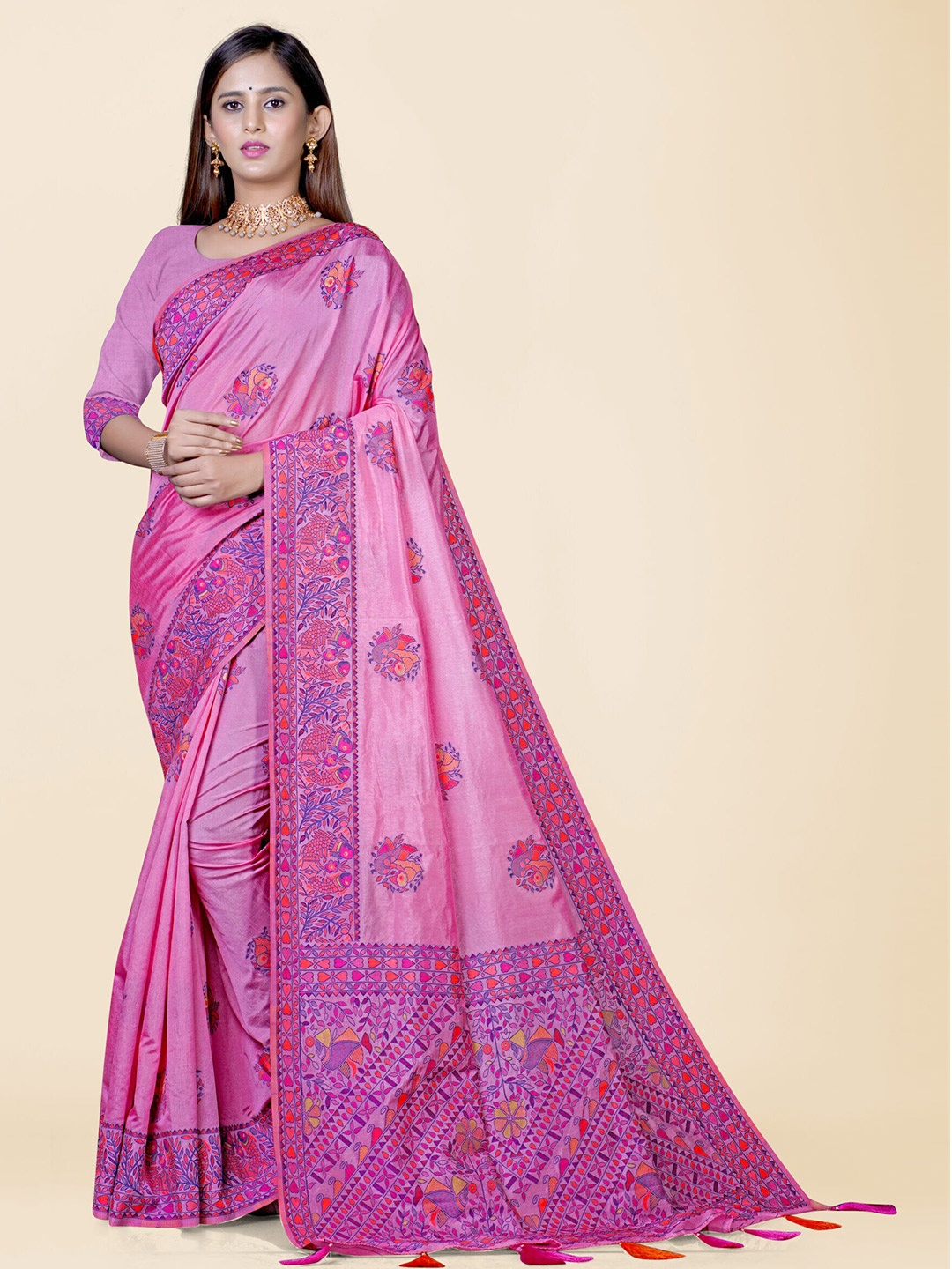 

KAJREE Ethnic Motifs Baluchari Saree, Pink