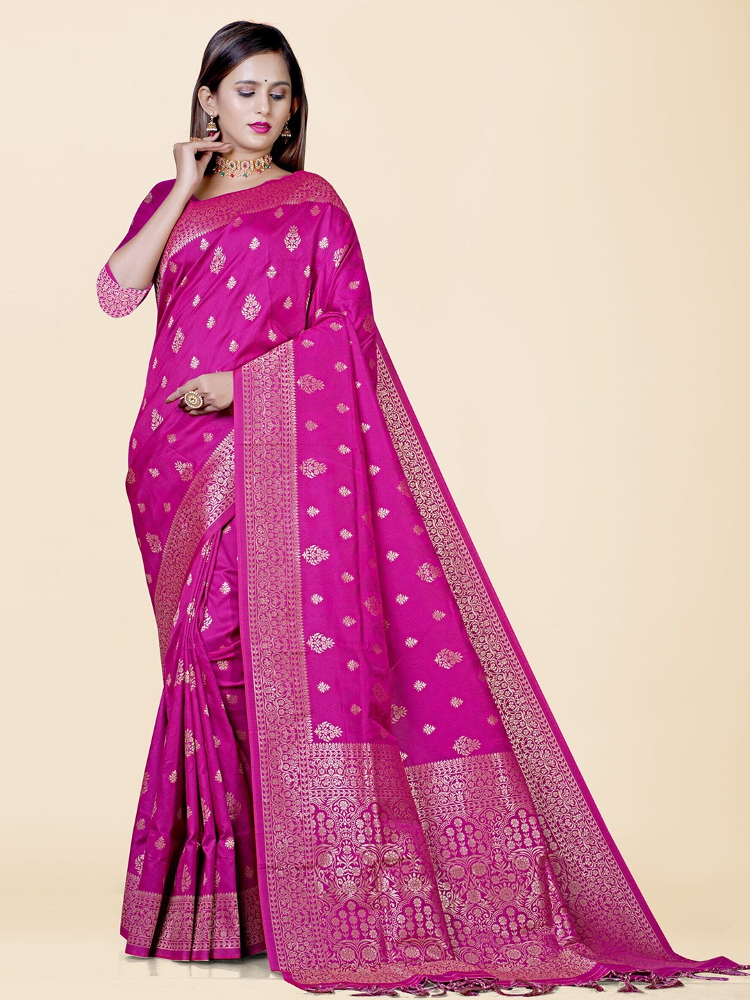 

KAJREE Woven Design Zari Pure Silk Banarasi Saree, Magenta