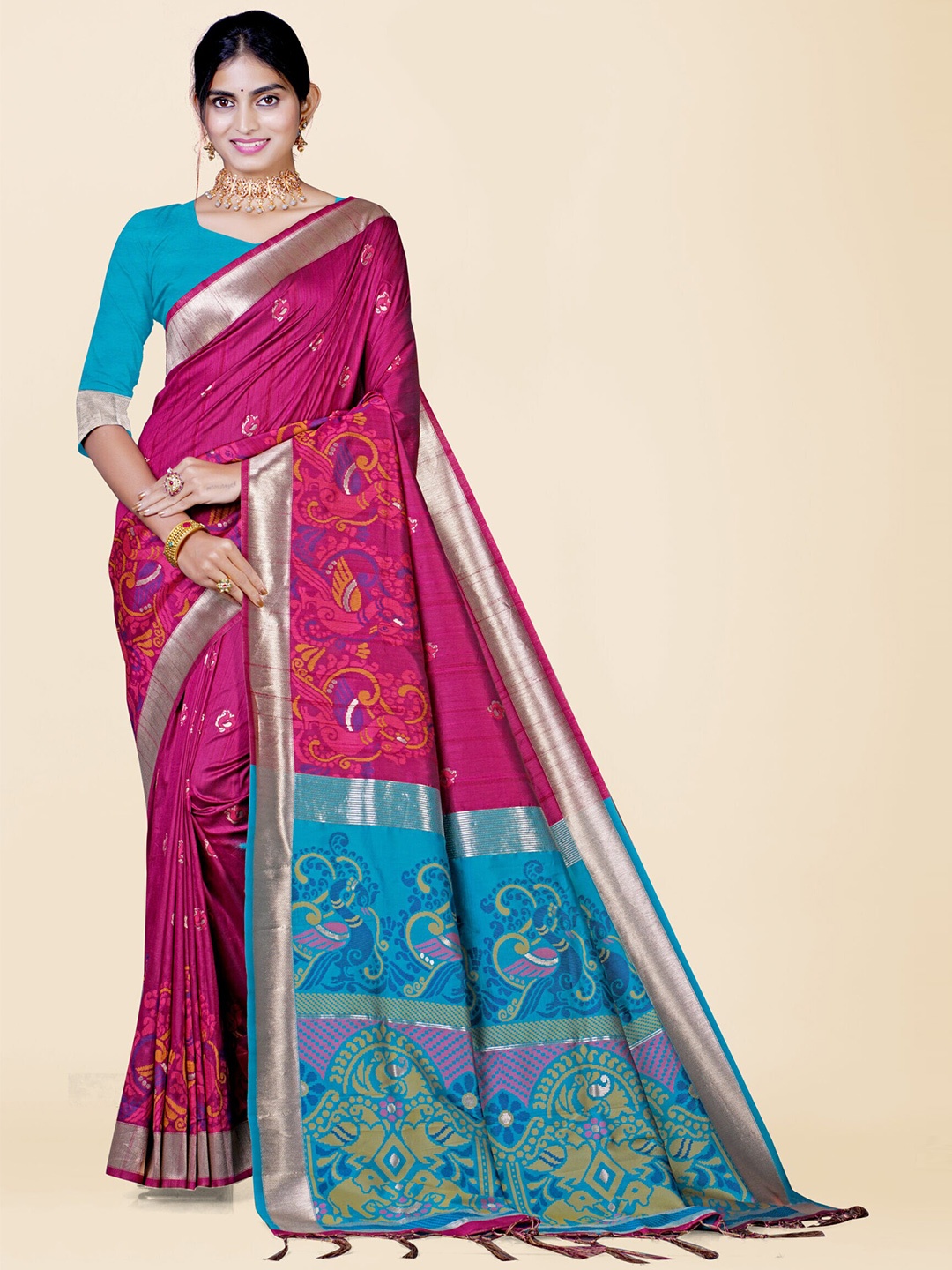 

KAJREE Woven Design Zari Pure Silk Uppada Saree, Burgundy
