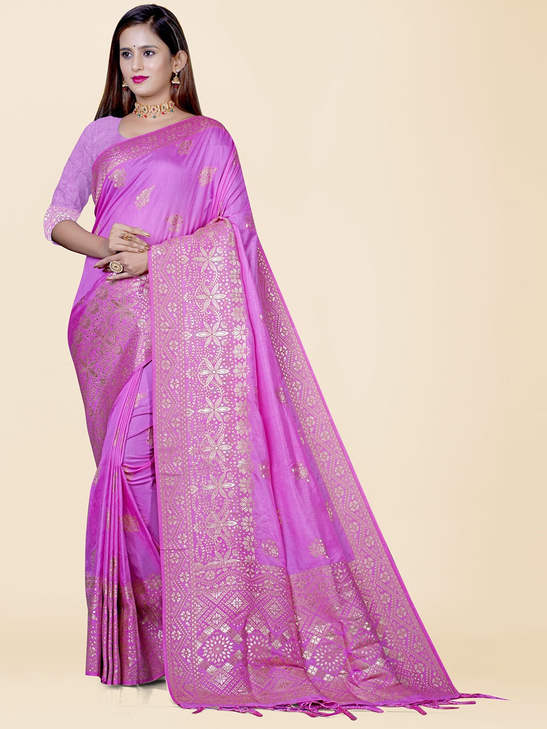 

KAJREE Woven Design Zari Pure Silk Uppada Saree, Lavender