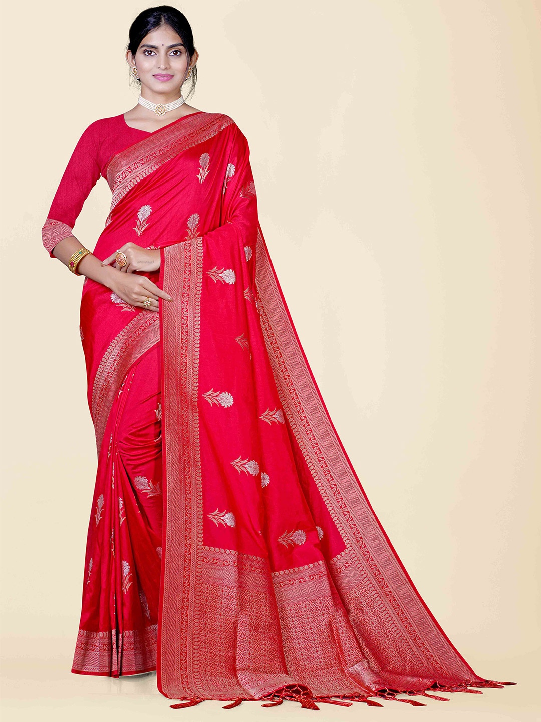 

KAJREE Woven Design Zari Banarasi Saree, Red