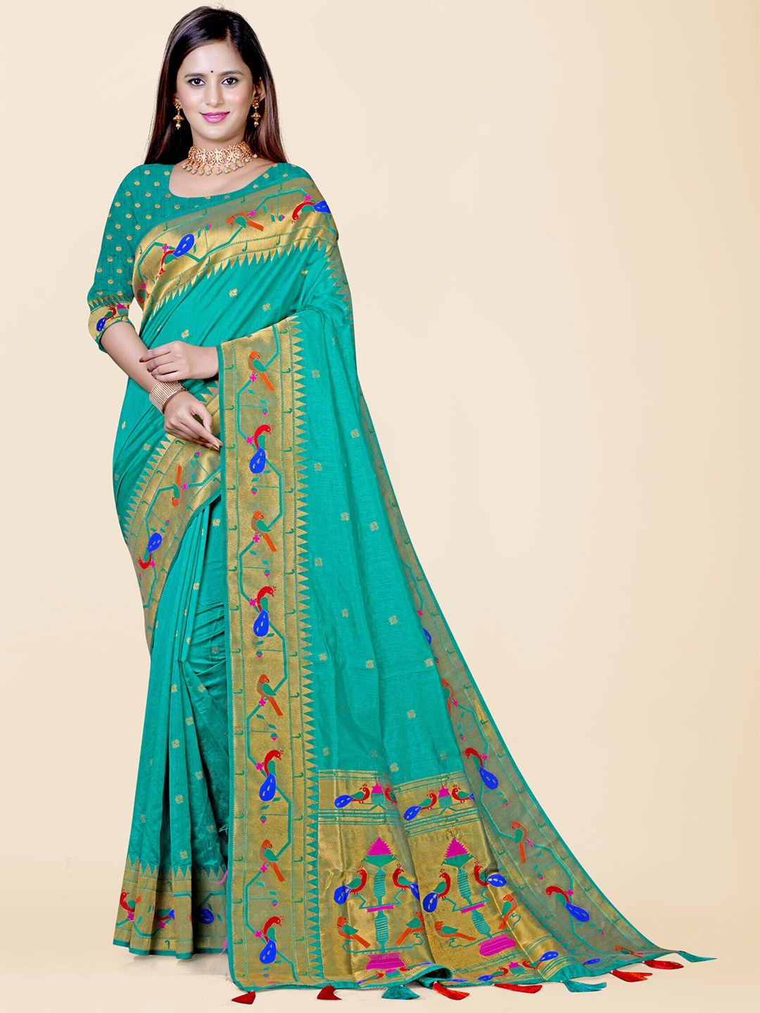 

KAJREE Woven Design Zari Paithani Saree, Green