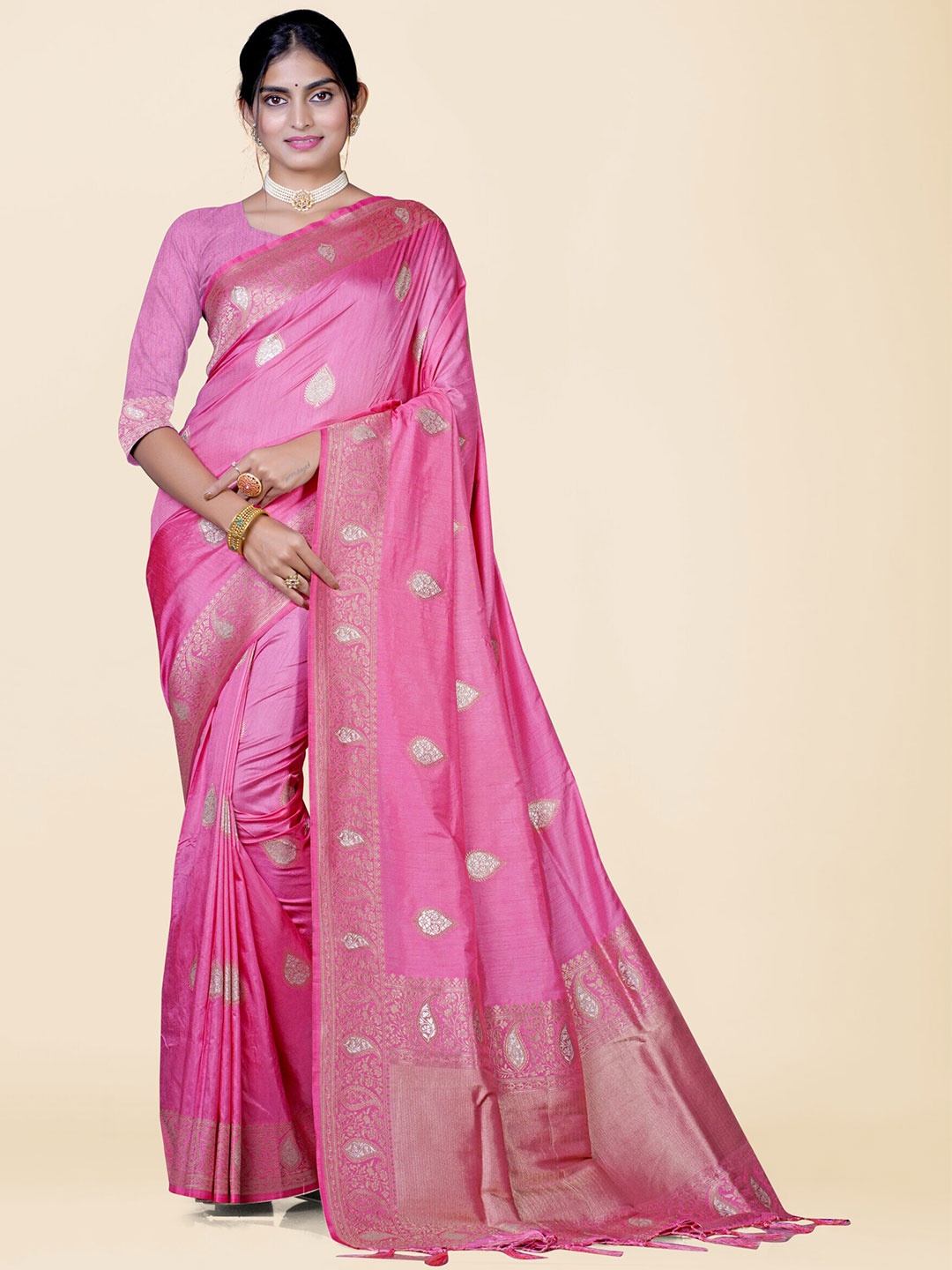 

KAJREE Woven Design Zari Uppada Saree, Pink