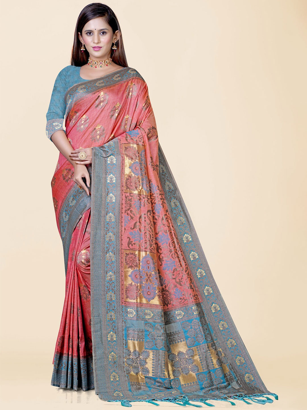 

KAJREE Woven Design Zari Tissue Banarasi Saree, Pink