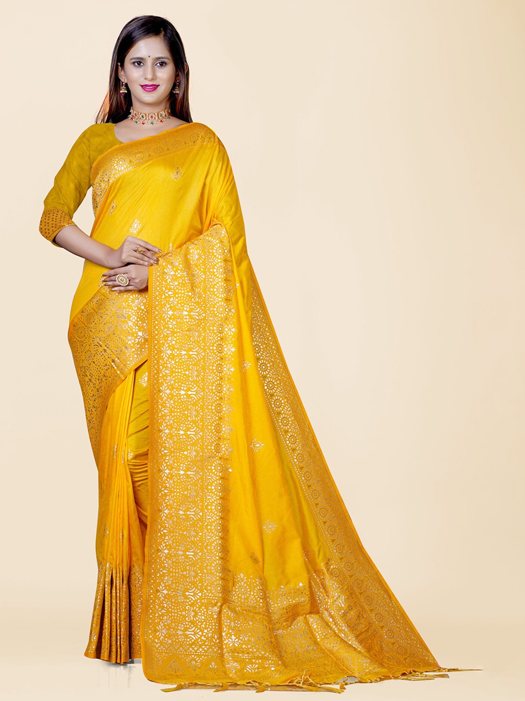 

KAJREE Woven Design Zari Pure Silk Uppada Saree, Yellow