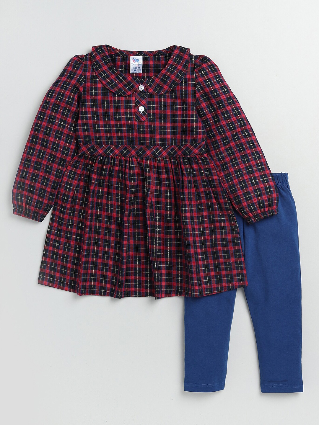 

Dear to Dad Girls Checked Pure Cotton Top & Leggings, Black