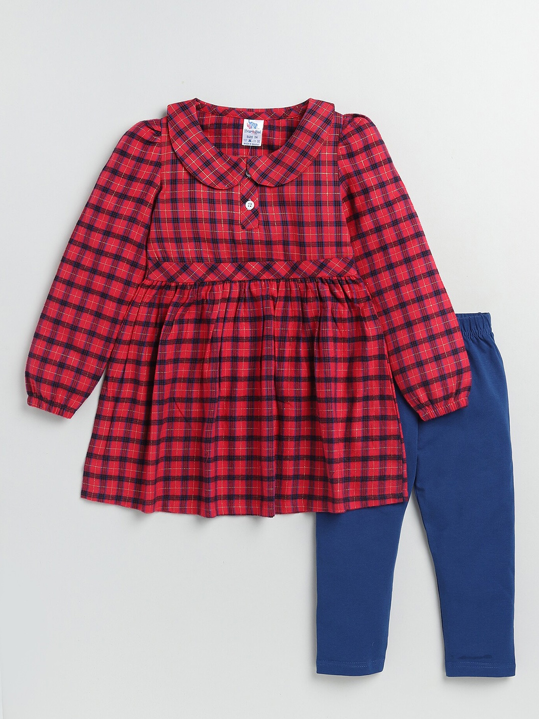 

Dear to Dad Girls Checked Pure Cotton Top & Leggings, Red