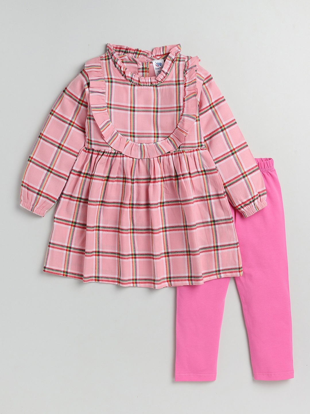 

Dear to Dad Girls Checked Pure Cotton Top & Leggings, Pink