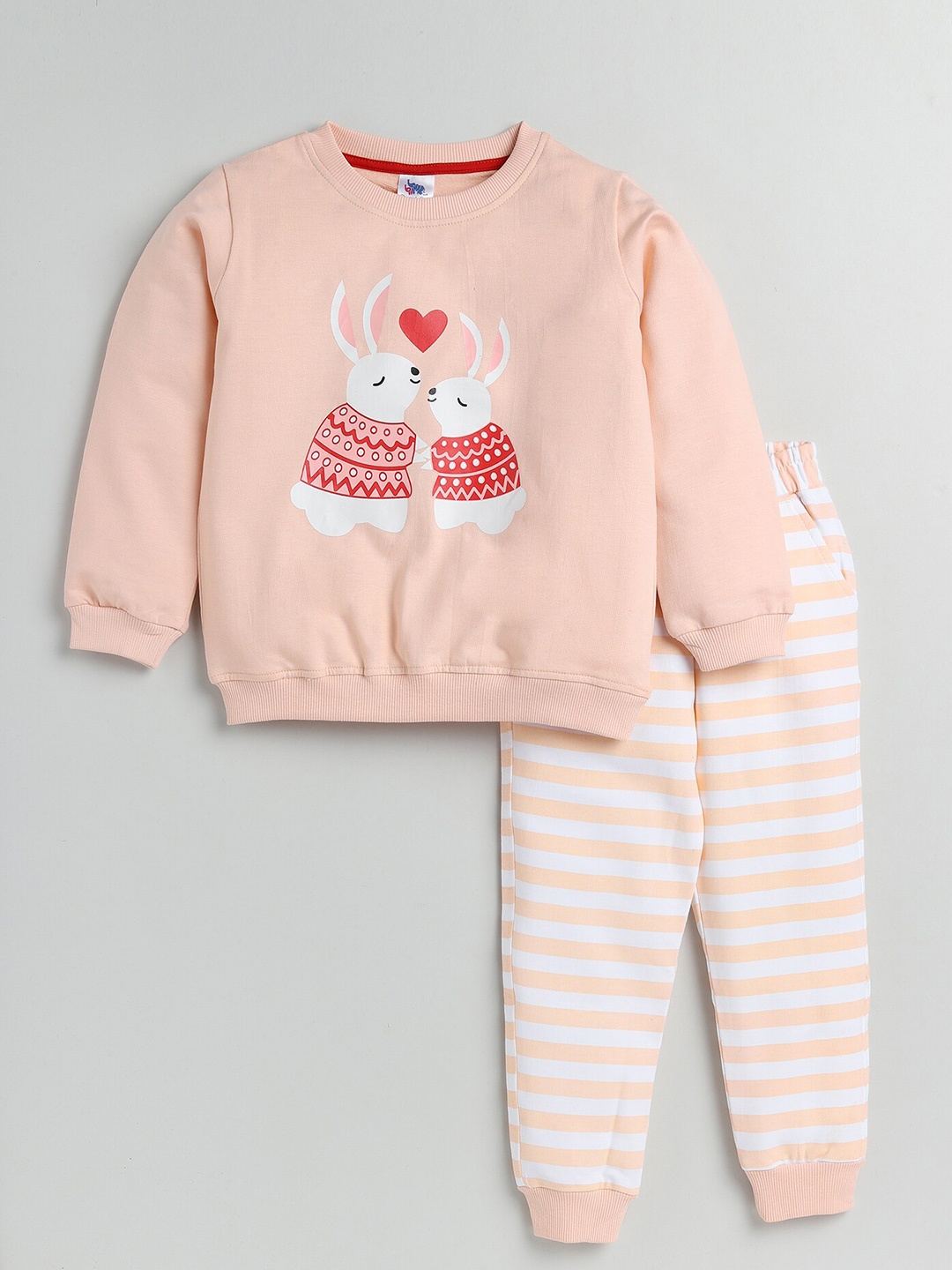 

Dear to Dad Girls Printed Pure Cotton Sweatshirt & Joggers, Peach