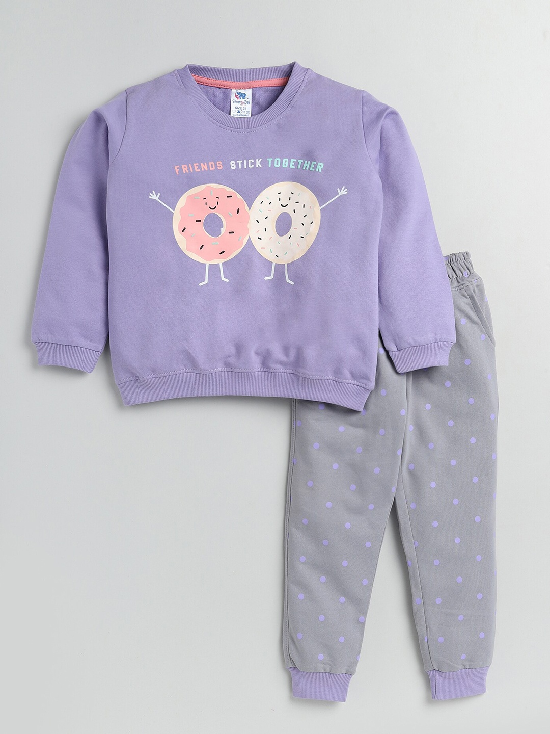 

Dear to Dad Girls Printed Pure Cotton Sweatshirt With Joggers, Purple