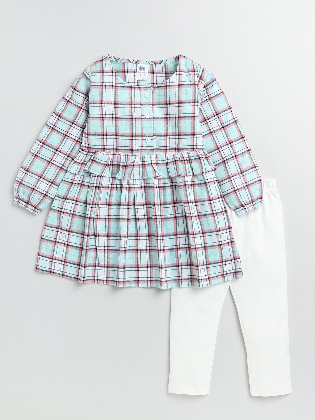 

Dear to Dad Girls Printed Pure Cotton Top & Leggings, Sea green