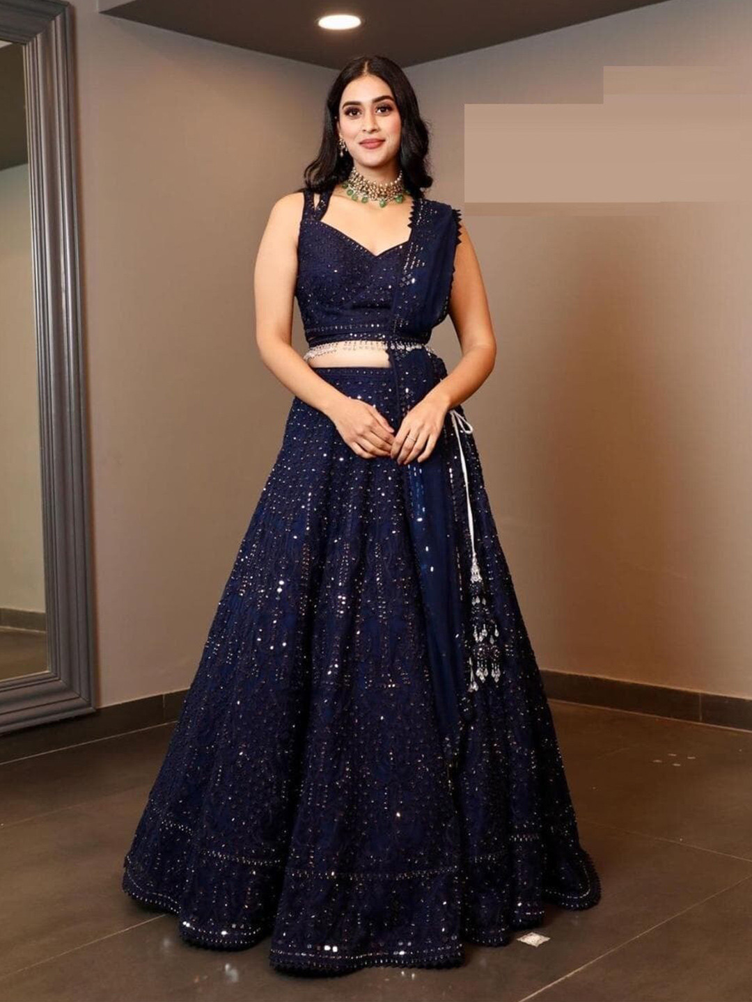 

YOYO Fashion Embroidered Sequinned Semi-Stitched Lehenga & Unstitched Blouse With Dupatta, Blue