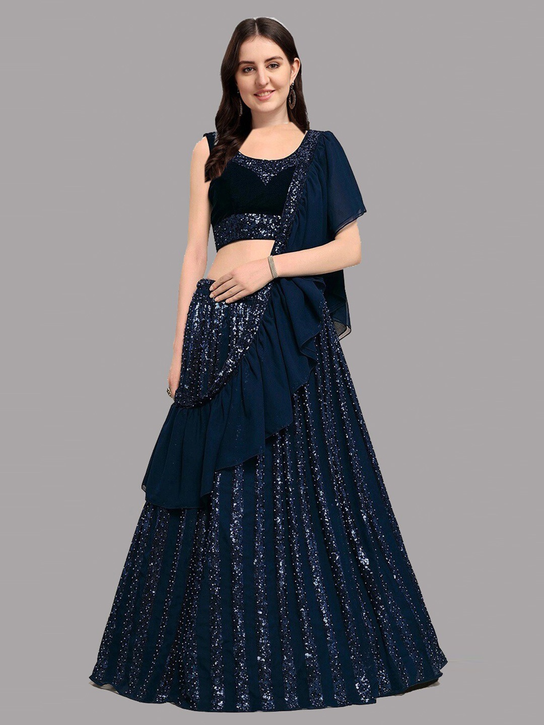 

YOYO Fashion Embellished Semi-Stitched Lehenga & Unstitched Blouse With Dupatta, Blue