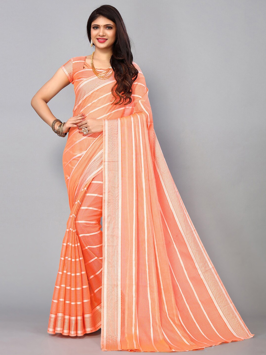 

KALINI Striped Saree, Orange