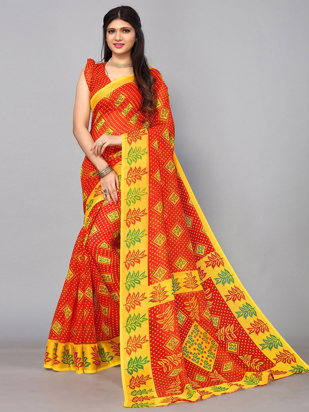 

KALINI Bandhani Saree, Red