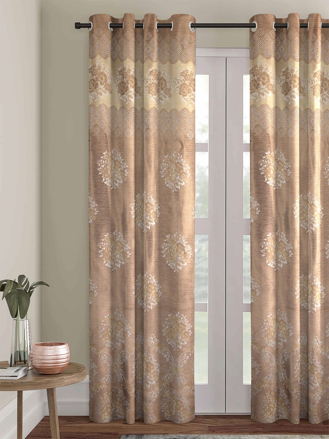 

ROMEE Brown & Beige Floral Jacquard Room Darkening Long Door Curtain