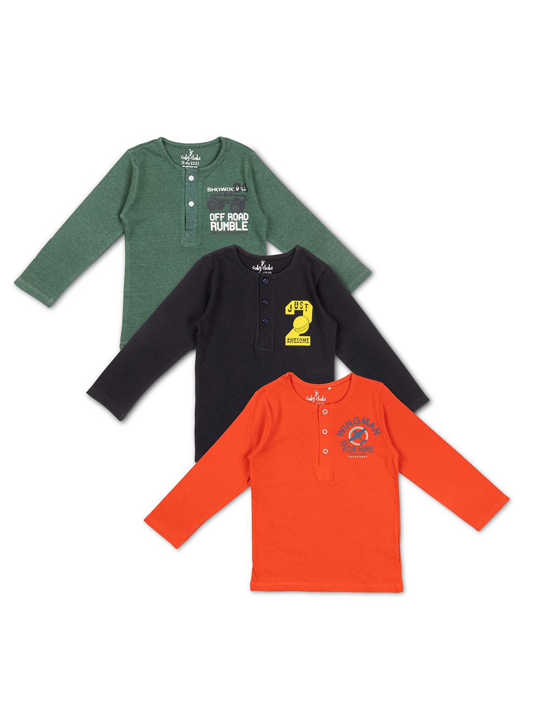 

Cuby Clubz Boys Pack Of 3 Typography Cotton T-shirt, Red