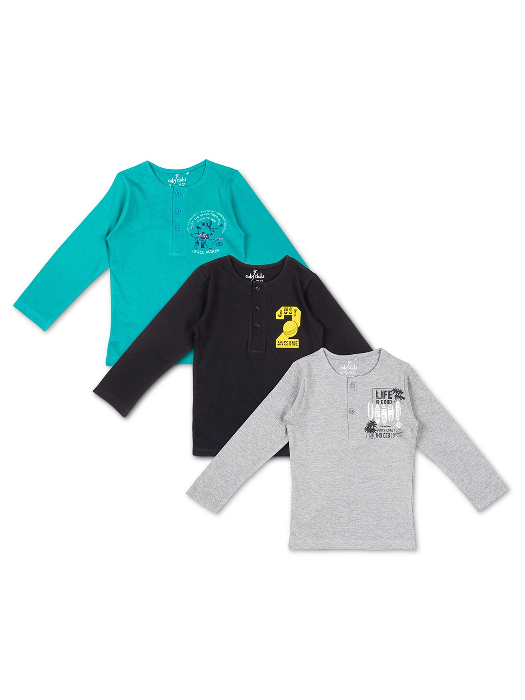 

Cuby Clubz Boys Grey Melange & Navy Blue 3 T-shirt