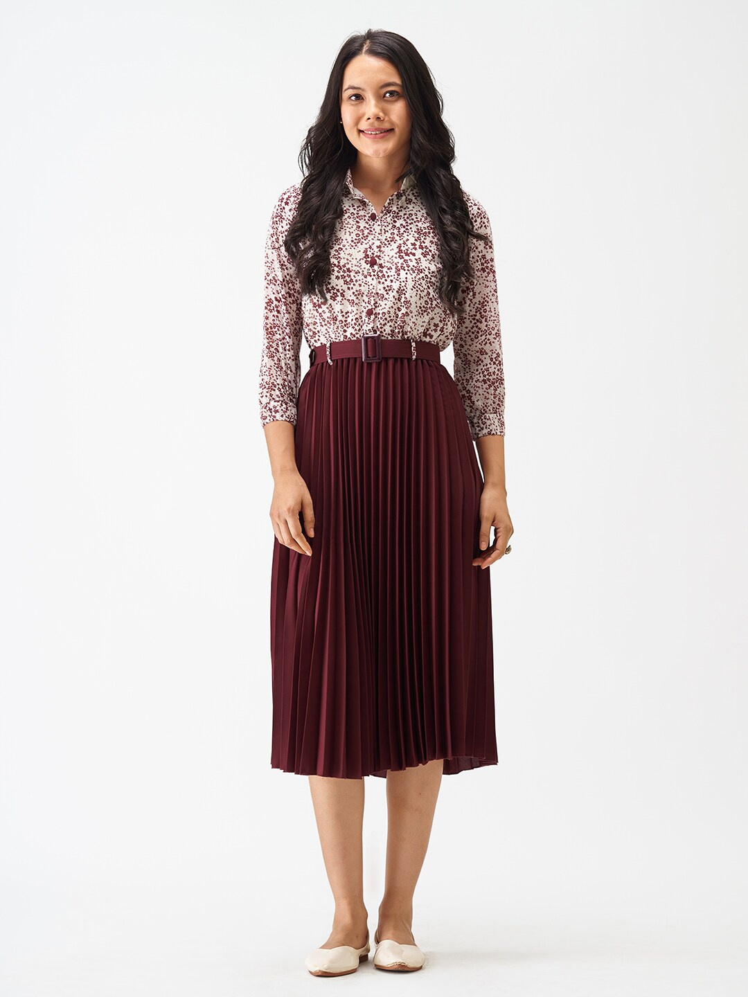 

AASK Floral Printed Crepe Midi Dress, Brown