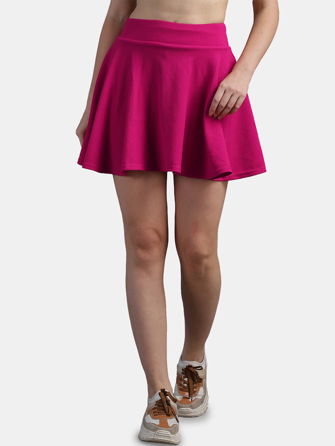 

N-Gal Flared Mini Skater Skirt With Attached Shorts, Magenta