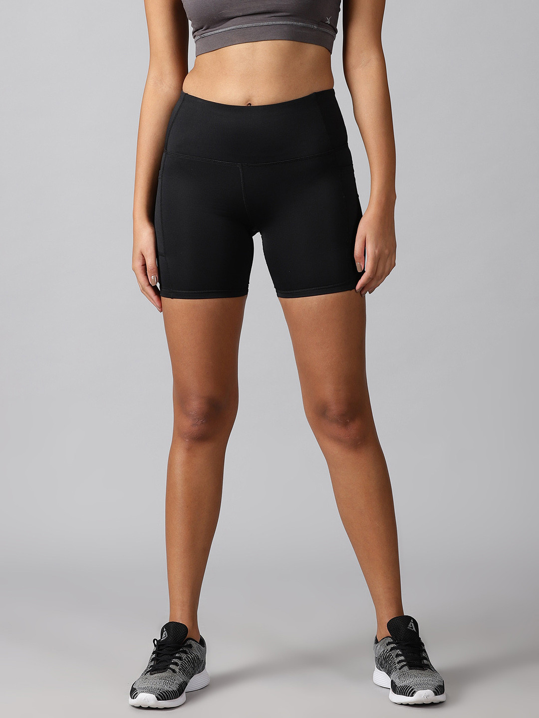

The Short Store Women Skinny Fit High-Rise Training or Gym Sports Shorts, Black